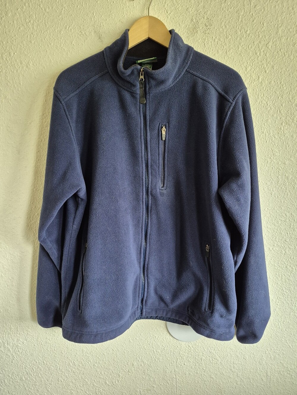 L.L. Bean Mens Navy Blue Full Zip Fleece Jacket With Chest Pocket Size M